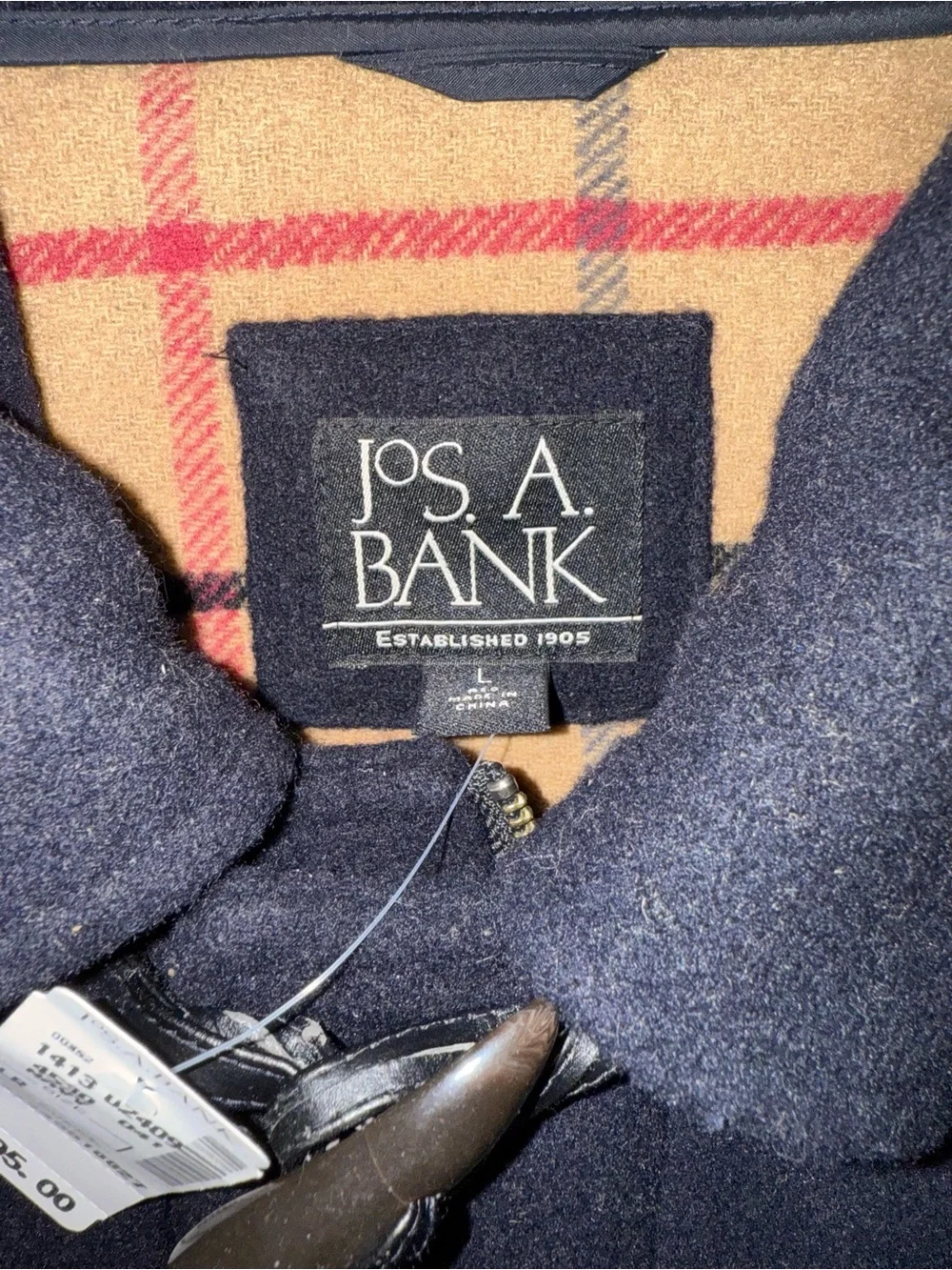 Jos. A. Bank Navy Wool Hooded Toggle Pea Coat Mens Large Zip New